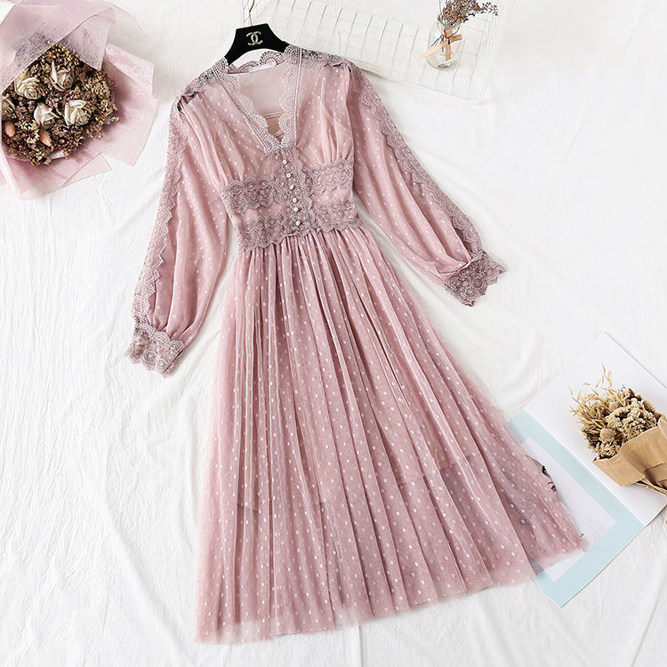 Vintage lace mesh skirt fairy super xiansen two-piece suit  2219