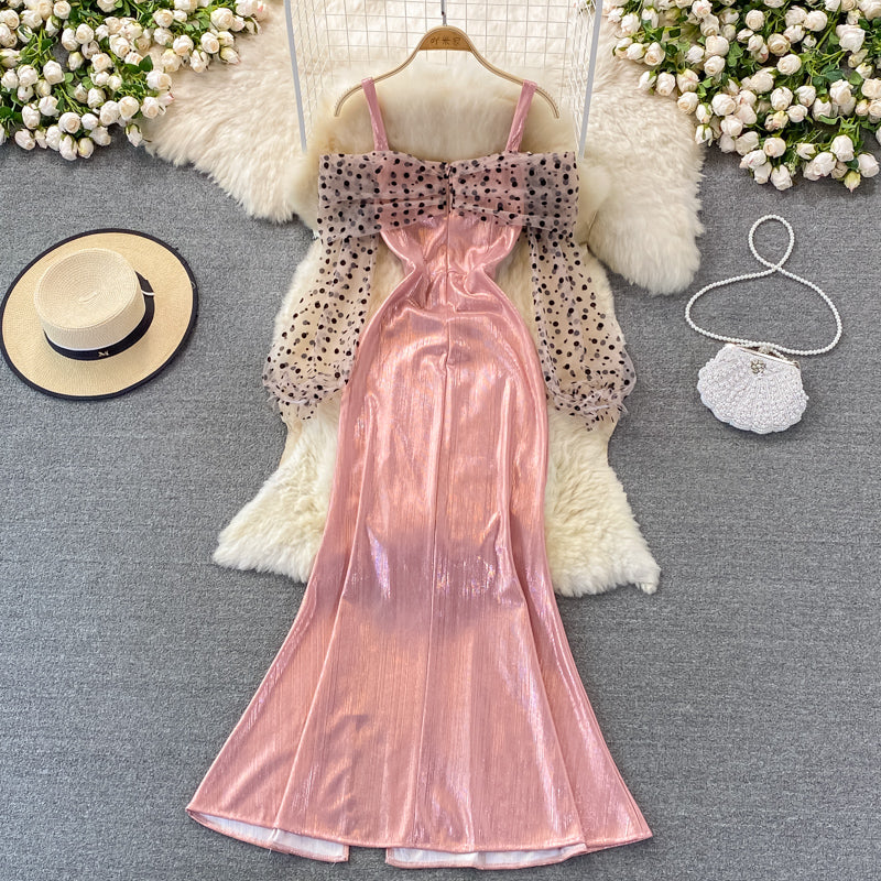 Metallic-Mosaik-Punkt-Mesh-Strapskleid Kleid Kleid 3268