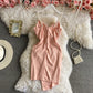 Solid color slim dress V-neck low chest and hip skirt suspender skirt  3175