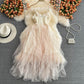 Mesh stitched suspender puffy skirt dress  2842