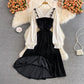 French Vintage Hepburn velvet fake two-piece skirt  3014