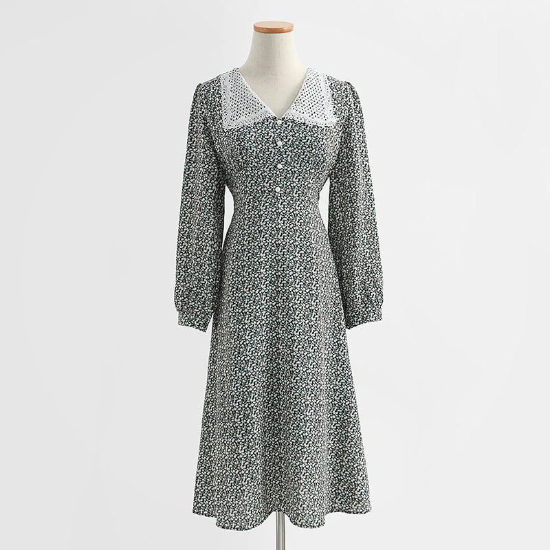 New lace doll neck fairy French waist closing temperament bottomed skirt  2316