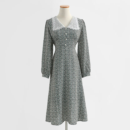 New lace doll neck fairy French waist closing temperament bottomed skirt  2316