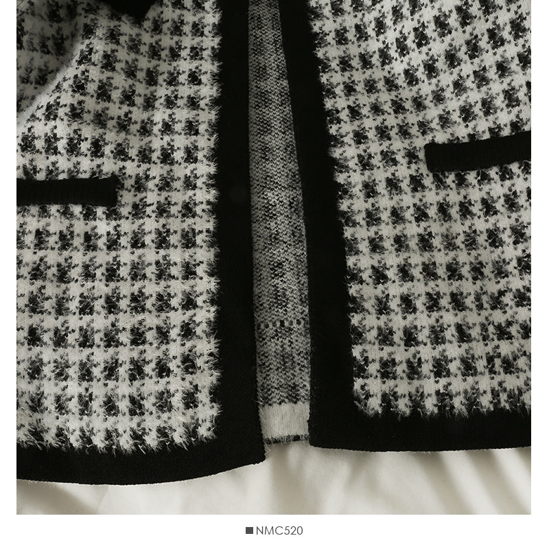 Sweater women's autumn and winter check loose and thin long sleeved cardigan  2075