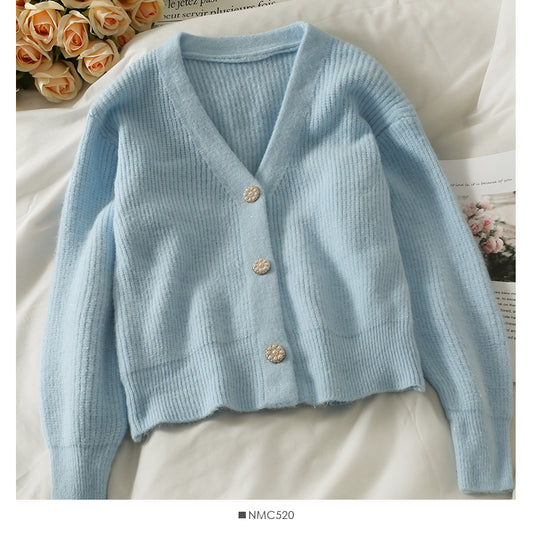 Sweater women's short Versatile Single breasted cardigan  1823