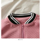 Contrast stitching Mock Neck Zip Cardigan Plaid loose top coat  2115