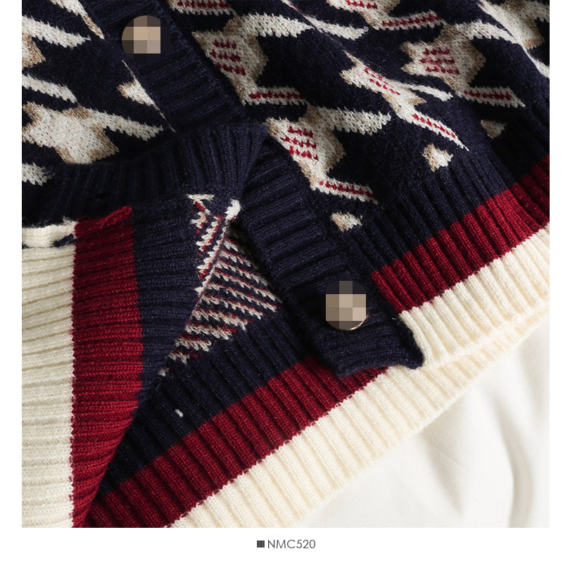 Hong Kong style retro thousand bird check color matching single breasted sweater for women  2056