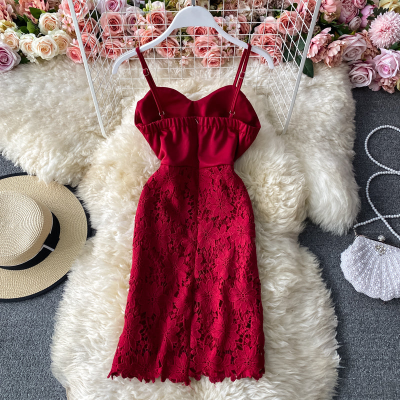 Sexy low cut suspender strapless dress  3283