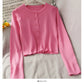 Netzroter, gleicher, einreihiger, kurzer, eng anliegender, langärmliger Strickcardigan 1694
