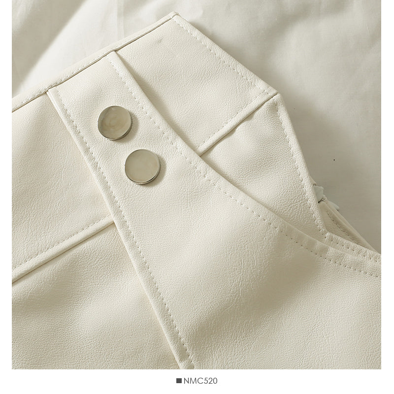 Han Fan Design PU-Leder mit hoher Taille, dünner Rock in A-Linie 2553