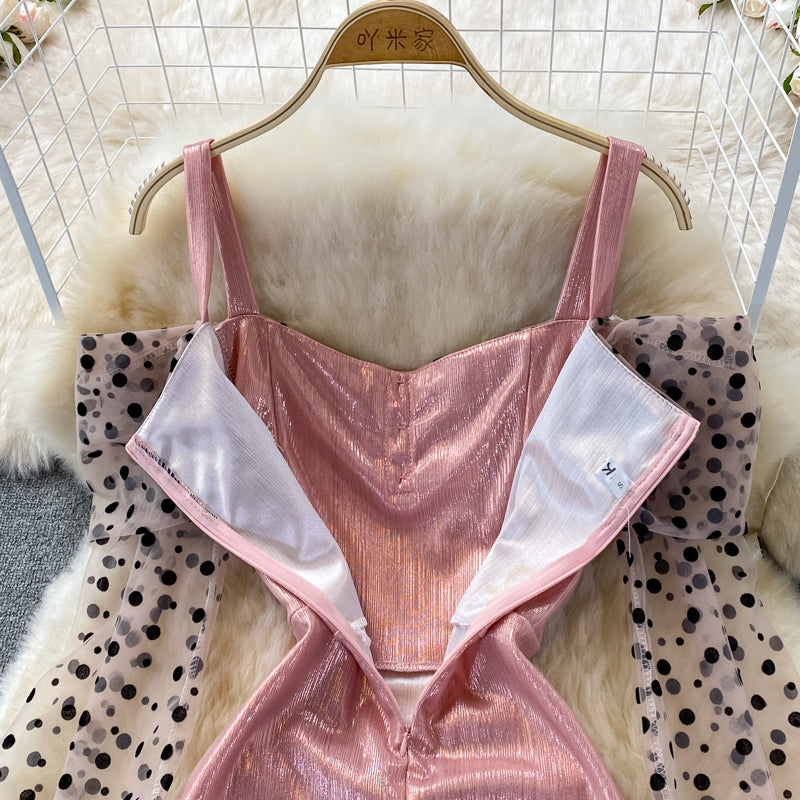 Metallic-Mosaik-Punkt-Mesh-Strapskleid Kleid Kleid 3268