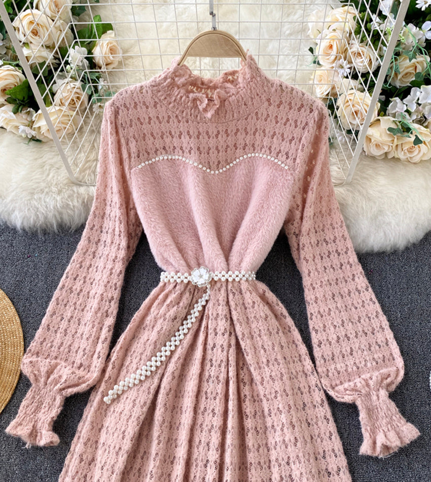 Robe à manches longues en dentelle trapèze 1312