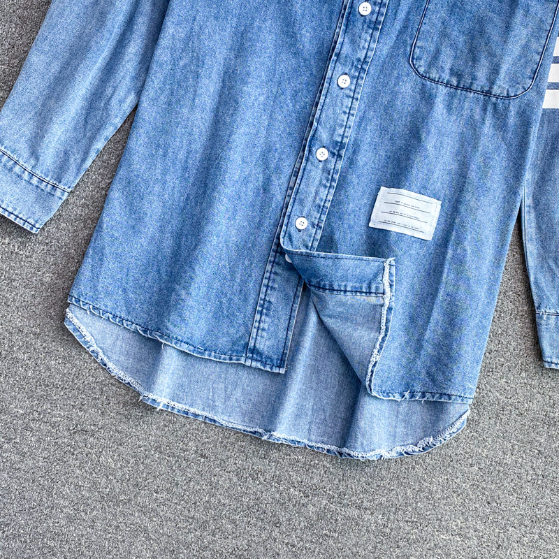 Manteau chemise ample mi-long en denim pour femme, version coréenne 1687