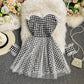 Strapless Plaid Dress waist A-line short skirt  3413
