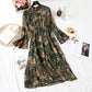 New French retro pleated flare sleeve bottomed long skirt  2359