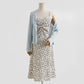 Corduroy dress floral suspender skirt foreign style two-piece temperament long skirt  2151