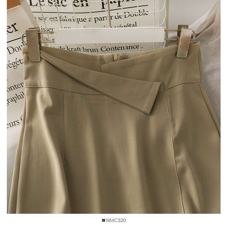 Korean retro waist closed to show thin solid color versatile skirt for women  2659