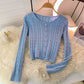 French retro single breasted twist wool sweater long sleeve knitting  1590