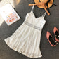 Korean solid lace suspender V-neck high waist slim cut waist closing dress  2812