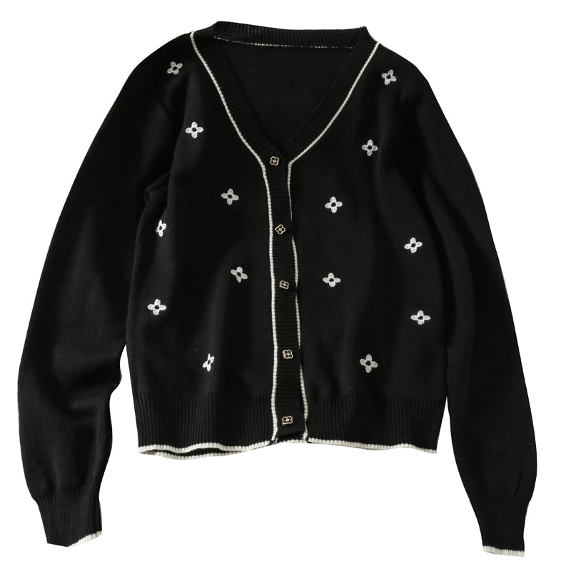 Hong Kong Vintage single breasted embroidered loose and thin sweater  1843