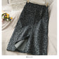Korean retro split mid length leopard pattern versatile skirt  2635