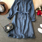 Rüschen-Schnürkleid mit Rundhalsausschnitt und hoher Taille 3398