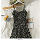 Hong Kong style retro floral high waist low neck short dress  2694