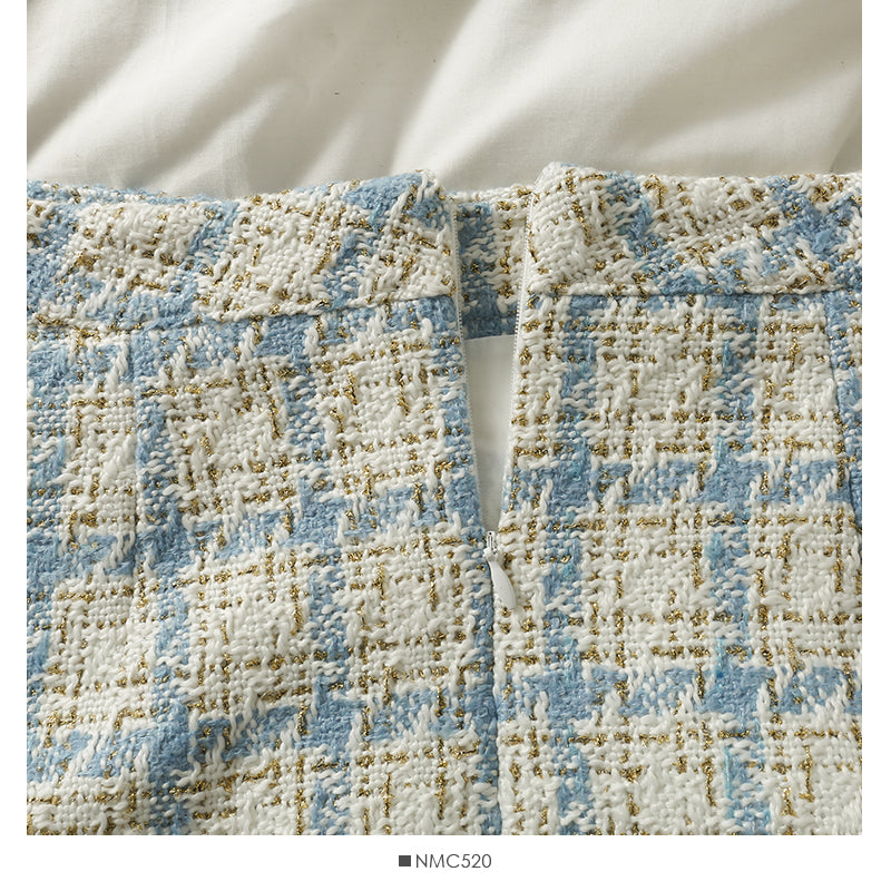 Hong Kong style retro tweed high waist A-shaped skirt for women  2548