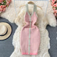 Sexy V-neck hanging neck exposed backpack hip knitted dress  3327