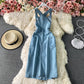 Denim suspender dress split sleeveless suspender vest skirt  3312