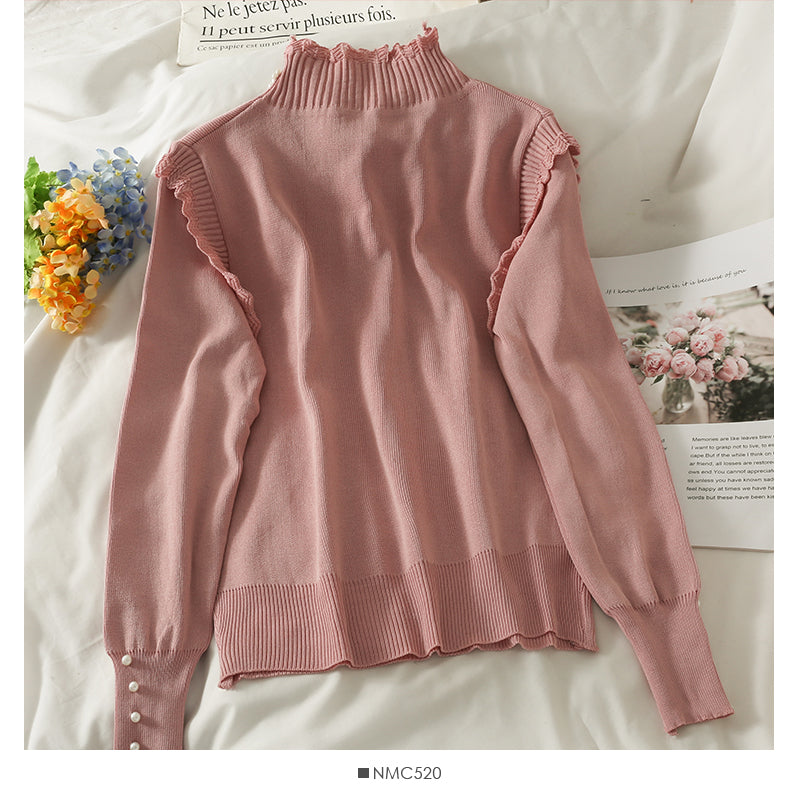 Sweet Wind Nail Bead Fliege Stehkragen Pullover Top 1822