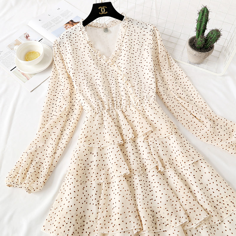 Polka Dot Chiffon Dress French minority bottomed skirt cake dress  2352