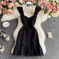 Lace hollow bubble sleeve temperament flounce suspender dress  2765