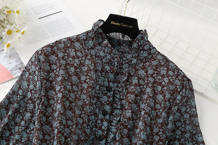 New spring and autumn single breasted slim floral dress for women  2242