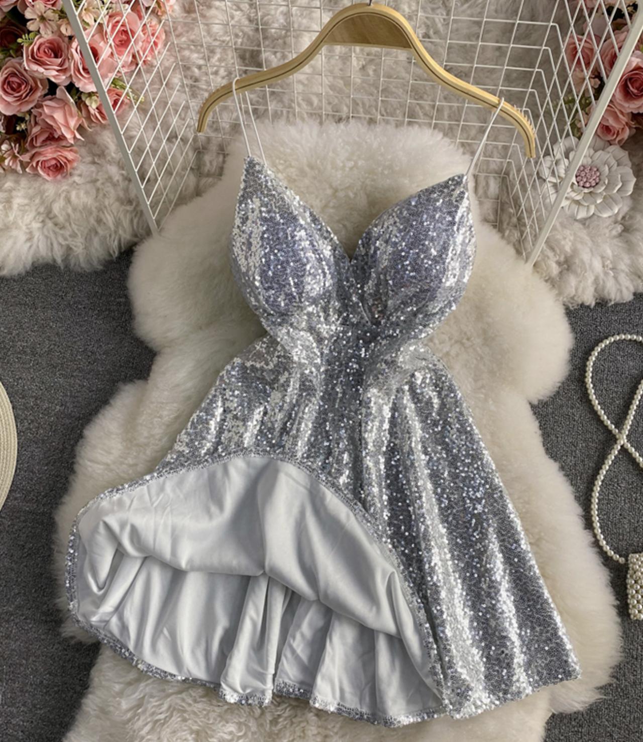 Cute A line sequins short dress  1319