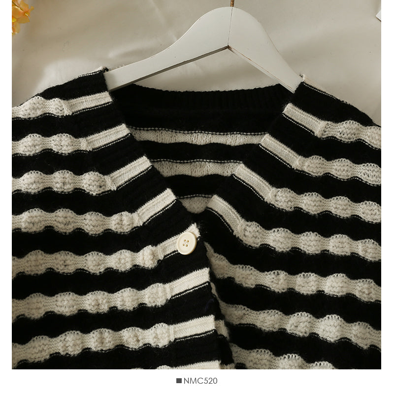 Sweater women's striped single breasted cardigan long sleeved sweater  1982