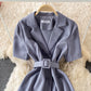 Slim waist, solid color short sleeve suit dress  3197