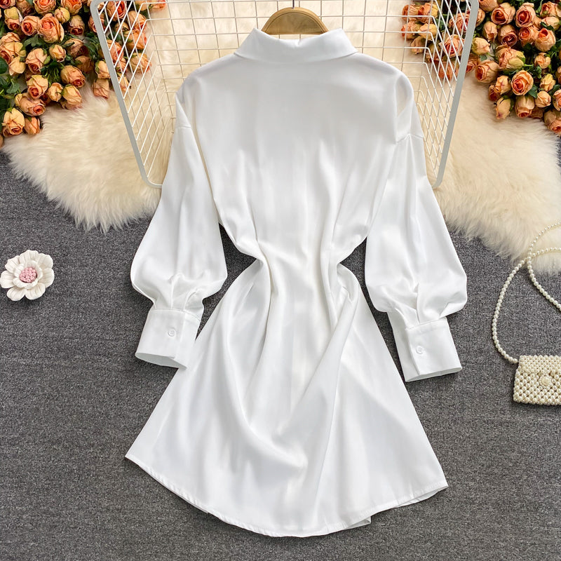 Women's waist closing temperament thin Lapel dress  2863