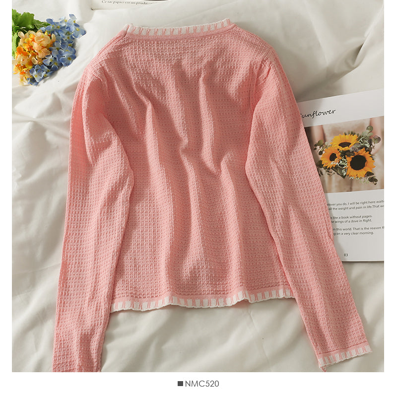 Slim and slim round neck sweater top women's new color matching bottom shirt  2040