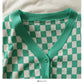 Plaid short single breasted long sleeved cardigan  1855