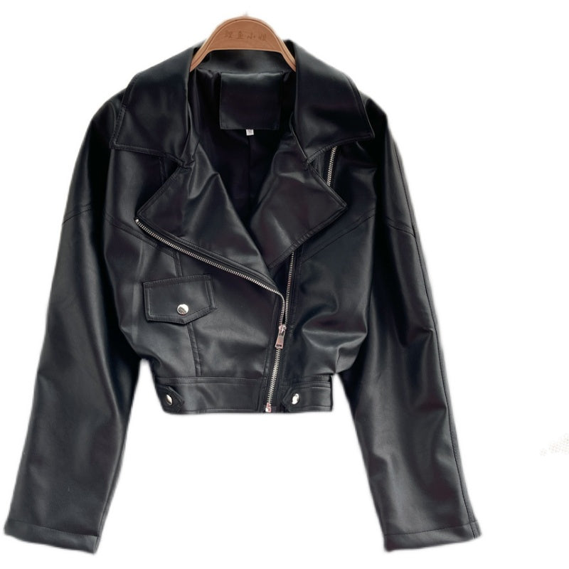 Leather women's slim and versatile Motorcycle Jacket  1559