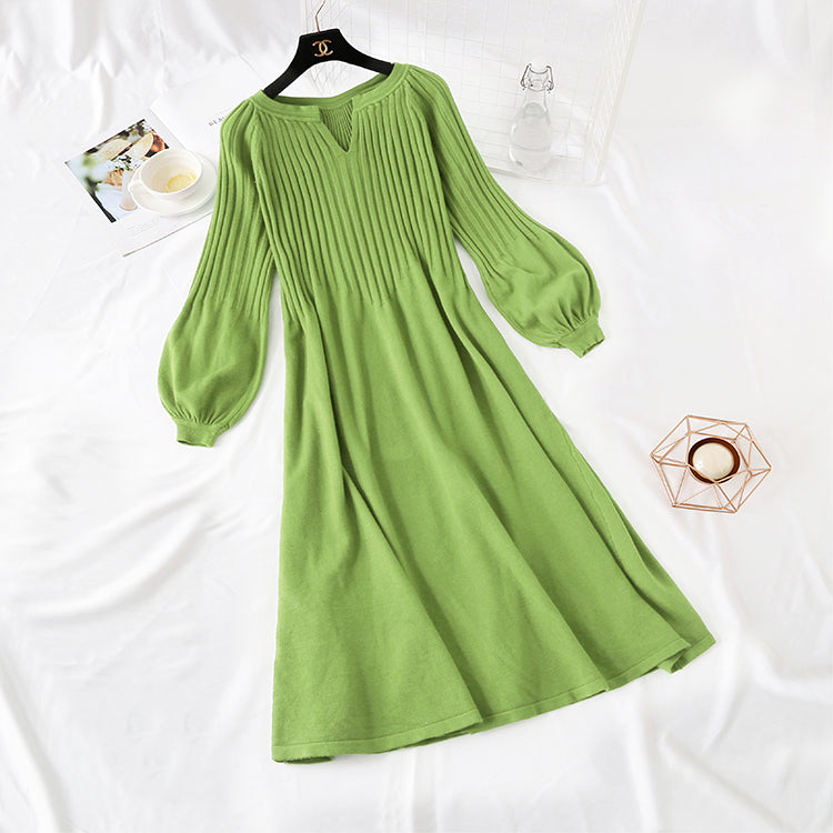 Rotes Strickkleid mit langen Ärmeln und Saum für Damen 2138