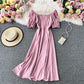 French retro square neck bubble Short Sleeve Dress  2877