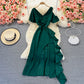 V-neck dress high-end atmospheric split skirt  2999