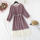 New French Vintage Plaid long sleeve waist closing slim skirt  2293