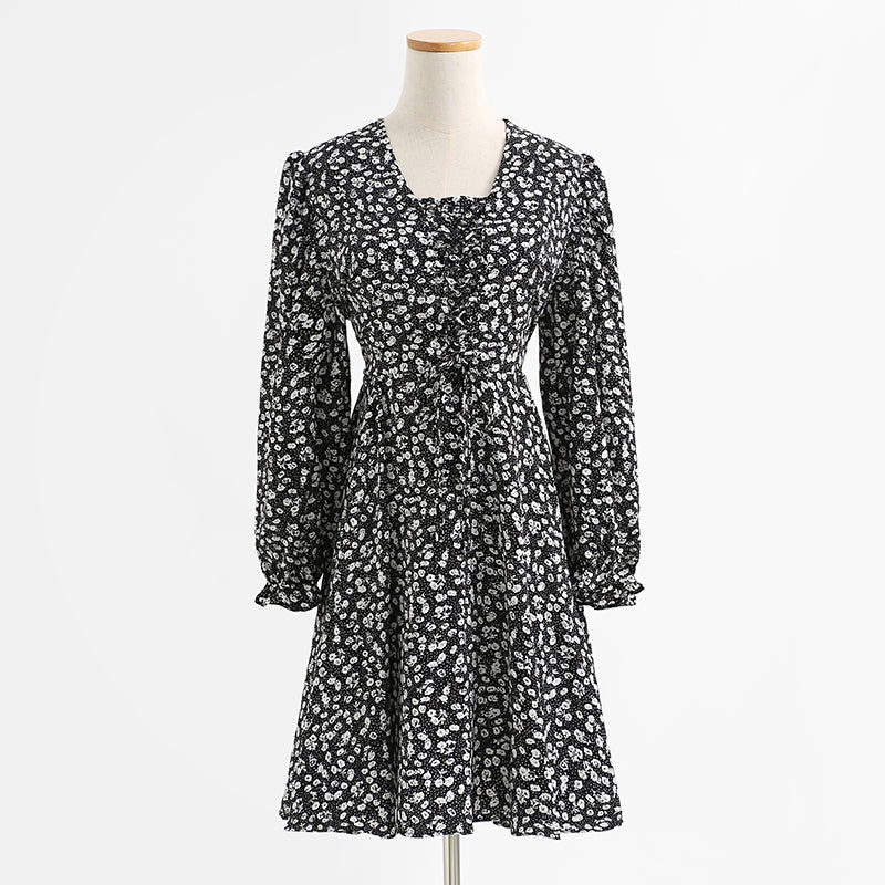 Dress long sleeve bandage floral FAIRY DRESS Vintage Chiffon  2428