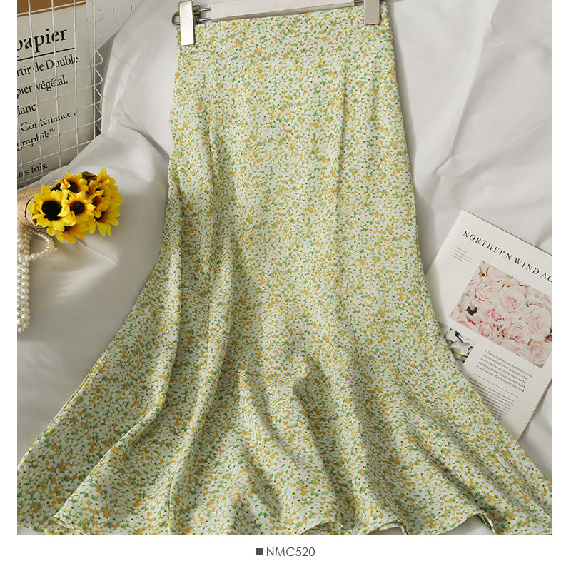 Jupe décontractée taille haute à imprimé floral rétro de style Hong Kong 2637