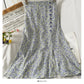 Mittellanger Retro-Rock mit hoher Taille und schmaler Brust und Blumenmuster 2575