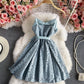 Sweet little fresh suspender skirt high waist backless lace dress  2893