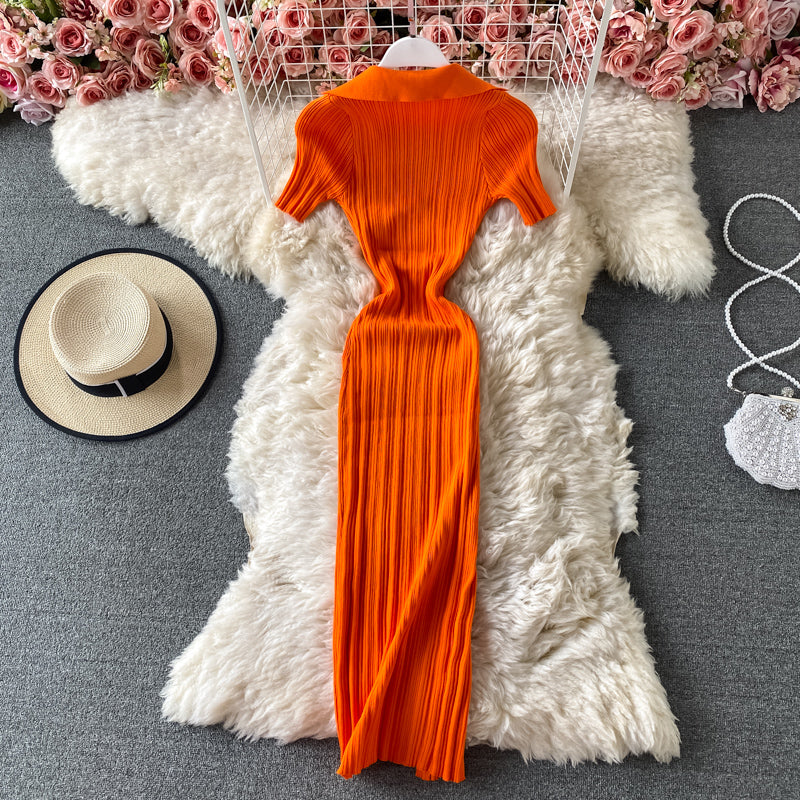 Vintage waist closing tight buttock knit dress  2716